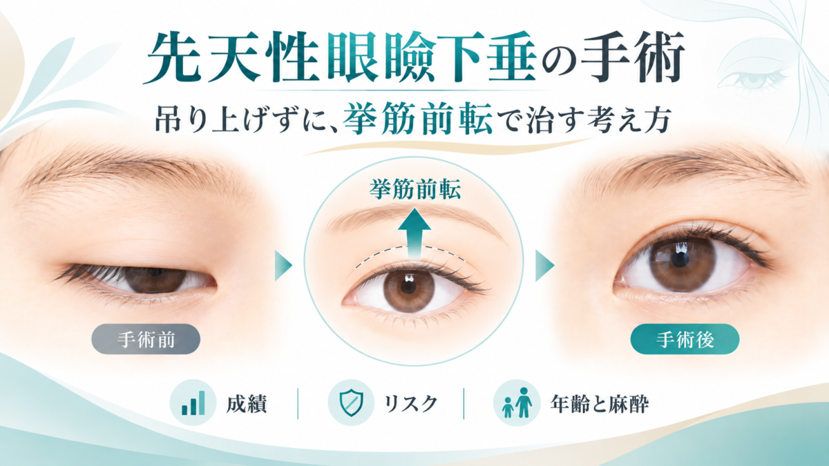 先天性眼瞼下垂の手術｜吊り上げずに挙筋前転で治す考え方と成績・リスク