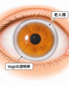 老人環とVogtの透明帯を示した眼の模式イラスト