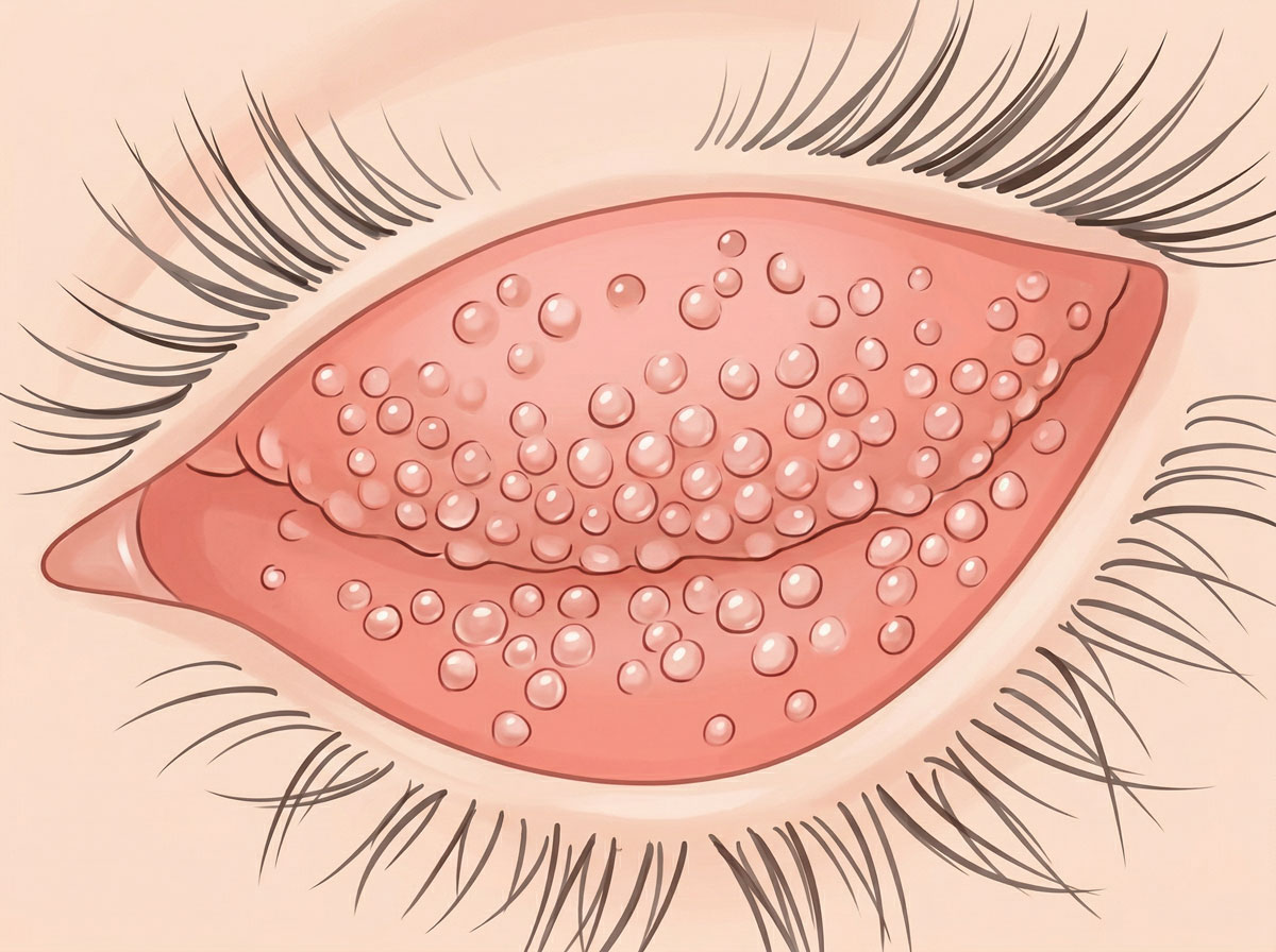 クラミジア結膜炎でみられるまぶたの裏の濾胞の臨床写真