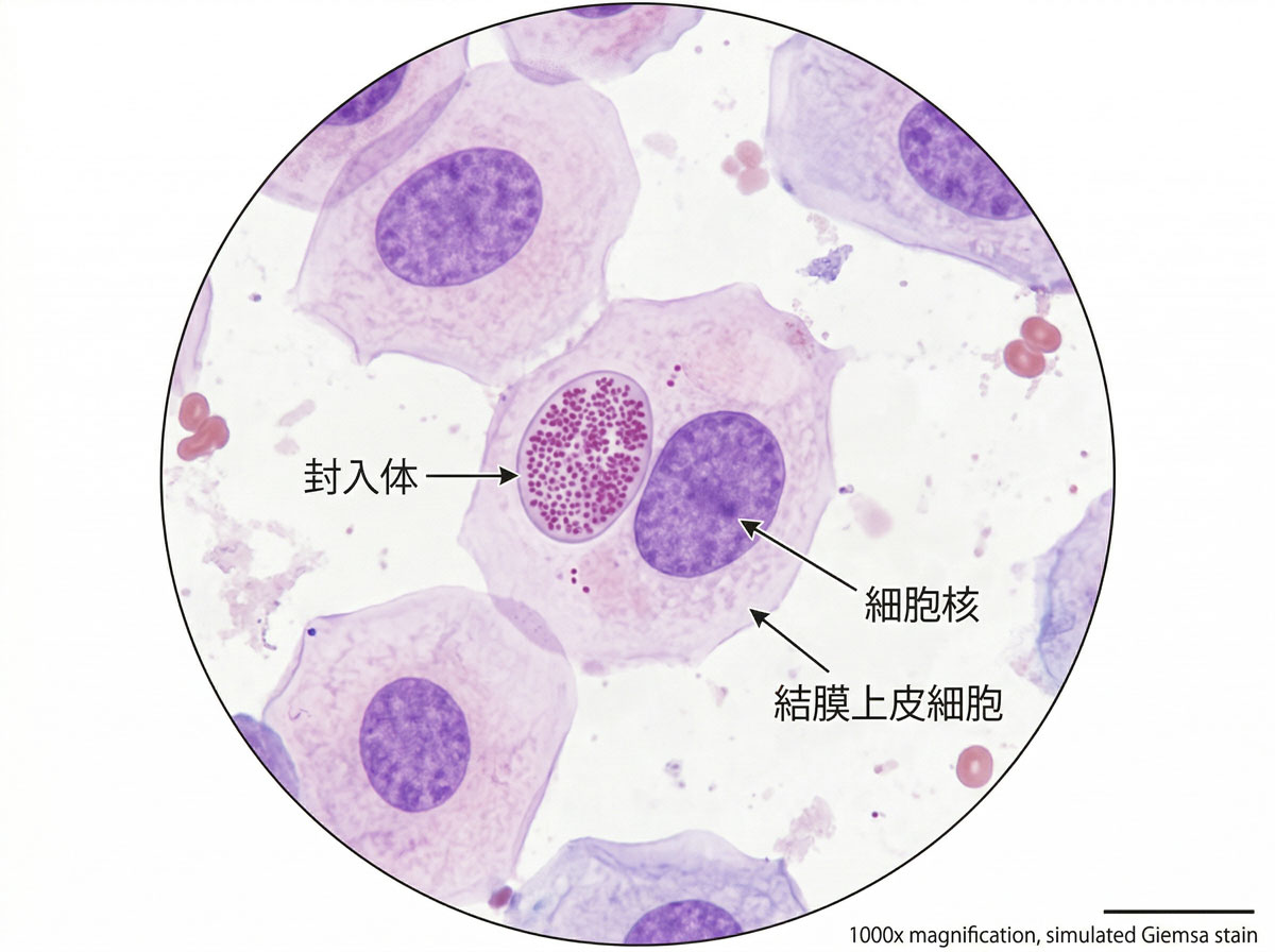 クラミジアの封入体を示す顕微鏡写真風画像