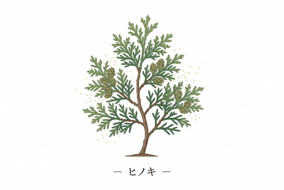 ヒノキの花粉を示した季節性アレルギー性結膜炎向けイラスト