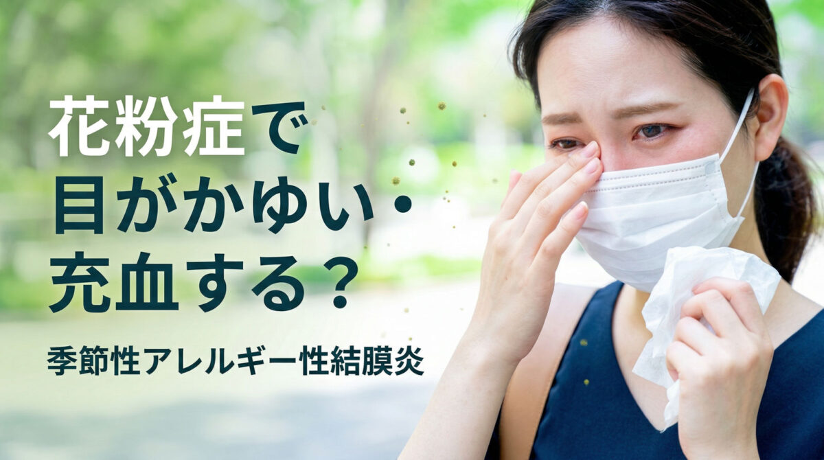 花粉症による目のかゆみや充血を示す、季節性アレルギー性結膜炎のイメージ