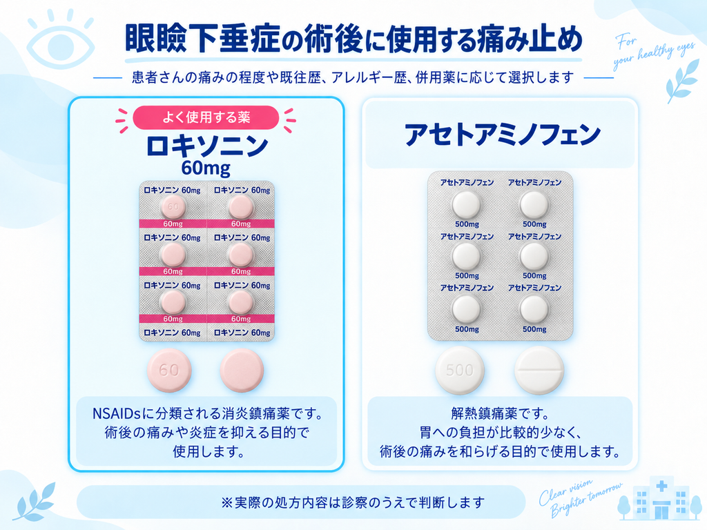 眼瞼下垂症手術後に使用する痛み止め（ロキソニン・アセトアミノフェン）